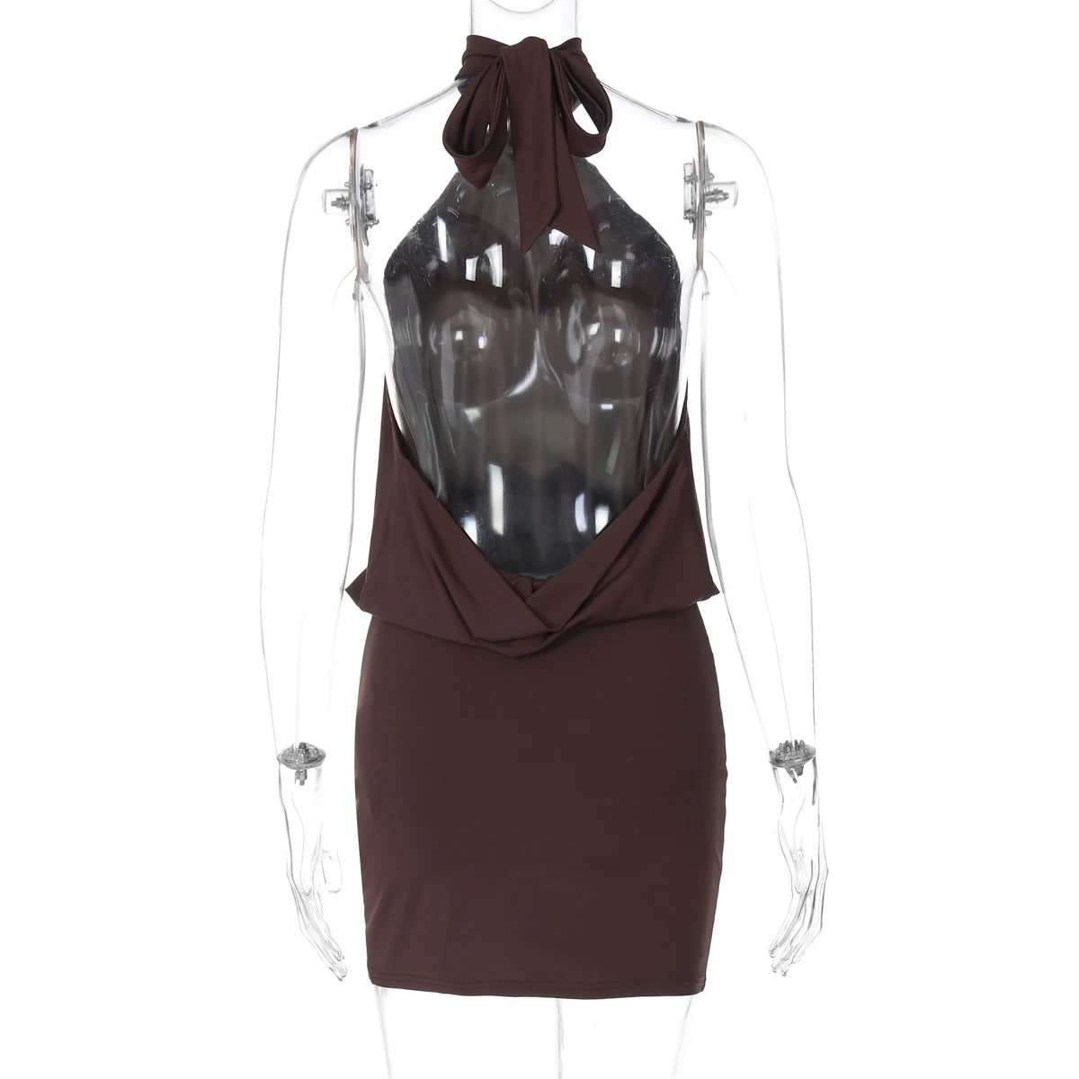 Robe mini Hugcitar Fashion à col licou, unie, sans manches, dos nu, bandage, froncée, sexy et moulante, vêtements d’été pour fête, vacances et club.