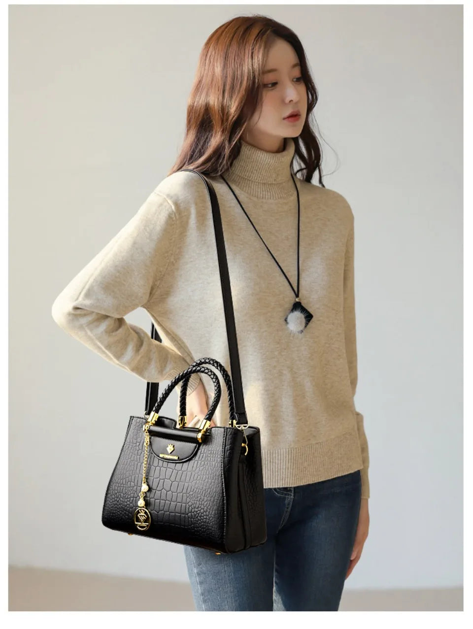 Sac à main élégant à poignée tressée pour femmes, sac à poignée supérieure en cuir de haute qualité, sac bandoulière et porté épaule pour dames, cabas décontracté de qualité