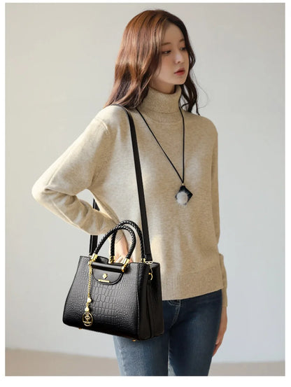 Sac à main élégant à poignée tressée pour femmes, sac à poignée supérieure en cuir de haute qualité, sac bandoulière et porté épaule pour dames, cabas décontracté de qualité