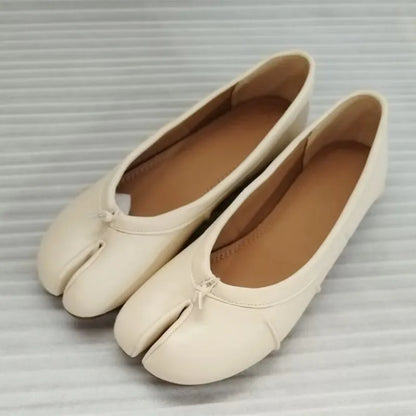 Chaussures plates de ballet pour femmes à bout fendu, chaussures tabi tendance, mocassins décontractés à enfiler, espadrilles en cuir plissé pour femmes, zapatillas mujer