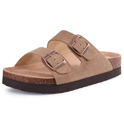 Smile Pop Classic Arizoan Hommes Chaussons en daim Hommes Sabots Sandales en daim de vache d’extérieur antidérapantes avec brides à boucles réglables