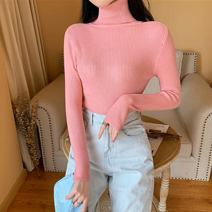 Pull femme automne-hiver 2026 à manches longues en maille, col roulé rabattable côtelé, doux et chaud, jumper pullover vêtements pour femme