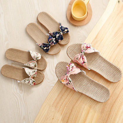 Chaussures pour femme Sandales Mujer Femmes Féminines Nœud décoratif Lin en toile Tongs Chaussures de plage Sandales Pantoufles Chaussures Femme