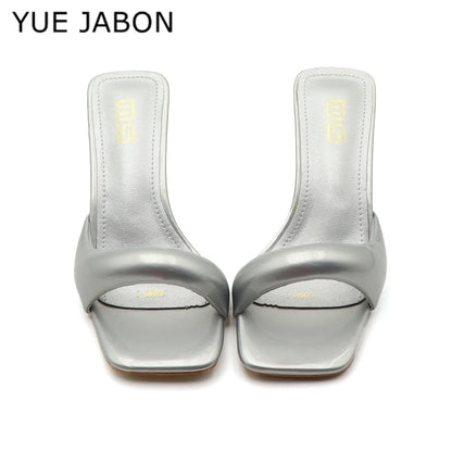 Nouvelles pantoufles pour femmes, sexy, en cuir, à bride arrière, talons aiguilles style romain, élégantes, talon original, bout carré, satinées, à enfiler, chaussures femme Zapatillas