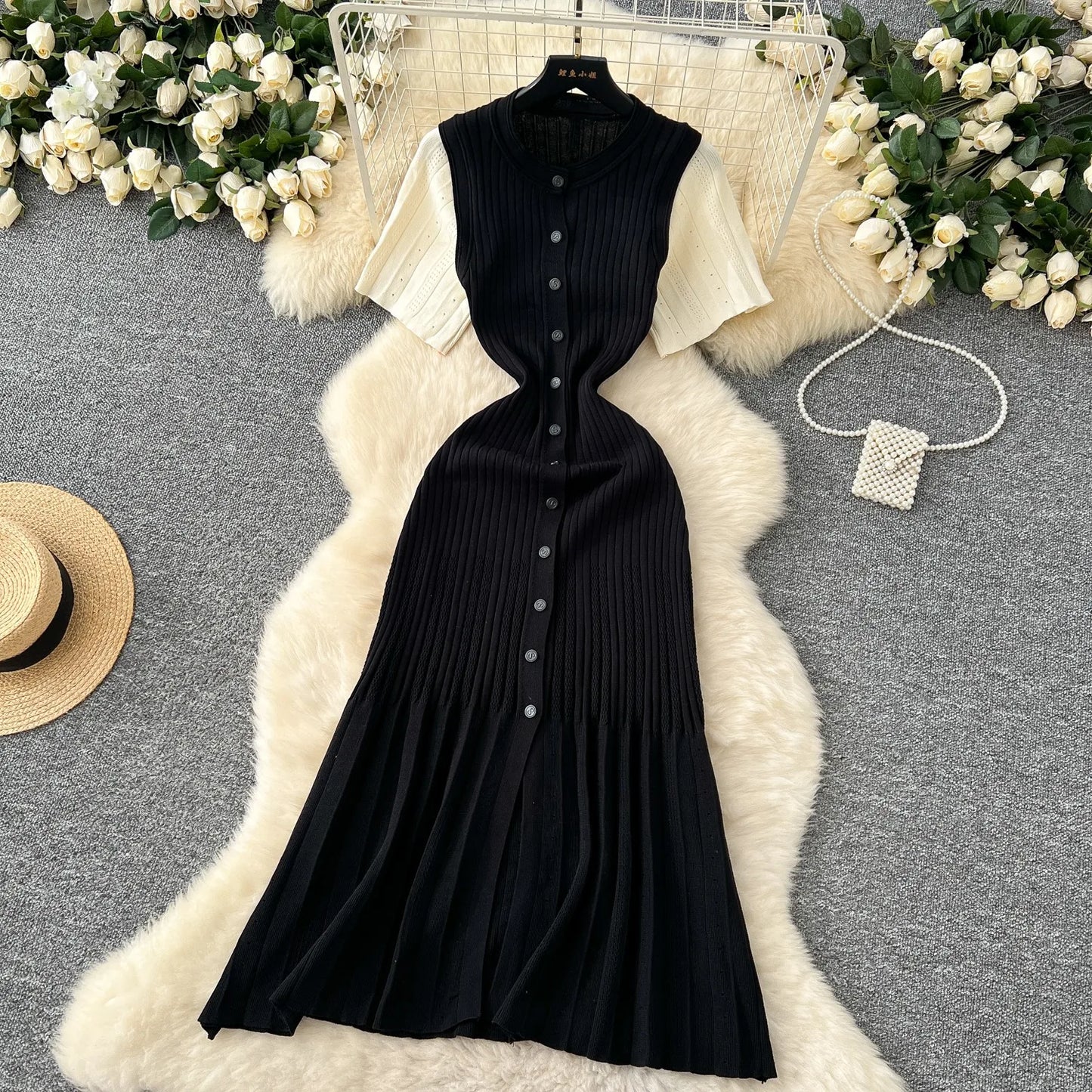 Robe longue en maille mode vintage de la marque YuooMuoo, col rabattu, élégante, à simple boutonnage, coupe trapèze, robe chemise longue pour femme, robes