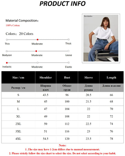 Bornladies Summer T-shirt femme 100 % coton, basique, tendance, uni, manches courtes, haut à superposer ample, 230 g/m², hauts et chemises