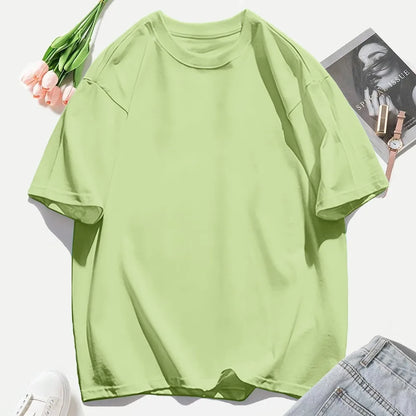 T-shirt femme Y2K 100 % coton, t-shirt décontracté de couleur unie, col rond, hauts d’été pour femmes, mode oversize, sportswear féminin tendance.