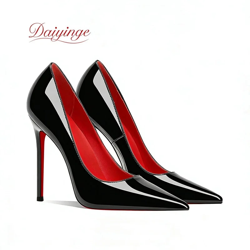 Chaussures pour femme tendance 2026 de luxe à semelles rouges, talons hauts, escarpins à bout pointu et talons aiguilles de 12 cm, confortables pour soirées, robes de cérémonie et mariages.