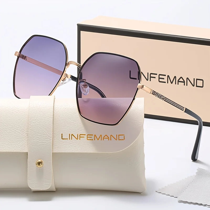 LINFEMAND Lunettes de soleil pour femme à monture métallique classique avec verres dégradés UV400, essentielles pour les voyages d’été, la conduite, le cyclisme, les festivals, idée cadeau
