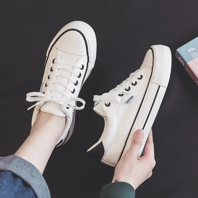 Chaussures pour femmes, chaussures en toile, baskets de printemps à semelle épaisse augmentant la hauteur, chaussures de skate tendance et polyvalentes, chaussures vulcanisées pour étudiantes