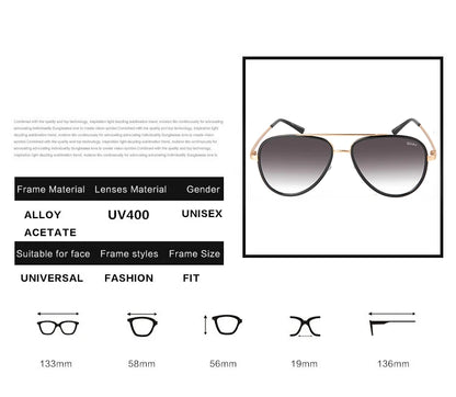 Lunettes de soleil aviateur de marque de mode pour femmes, vintage, de créateur, tout-en-un, lunettes de soleil pour femmes, rétro, monture en alliage, lunettes Quay UV400