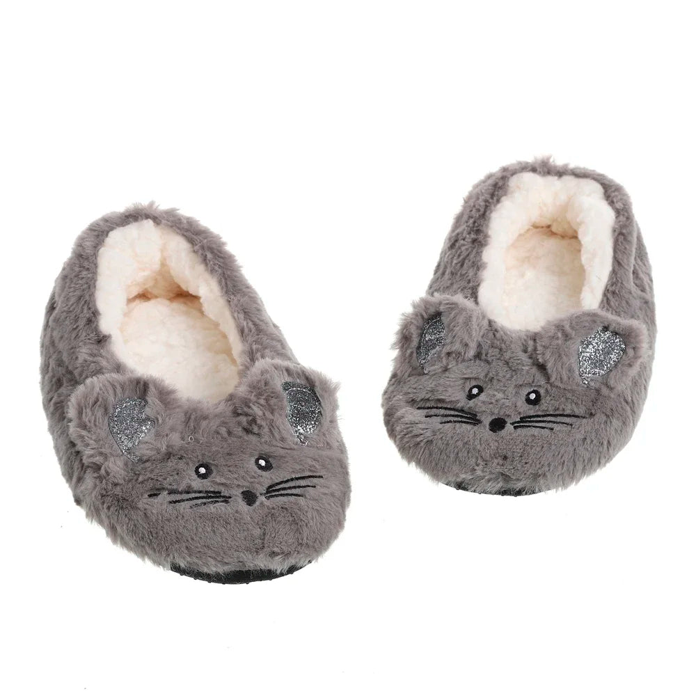 Pantoufles d’intérieur floues pour femmes, hiver, fourrure chaude en peluche, antidérapantes avec adhérence, chaussures d’intérieur moelleuses et confortables pour femmes paresseuses, oreilles de souris, chaussures de