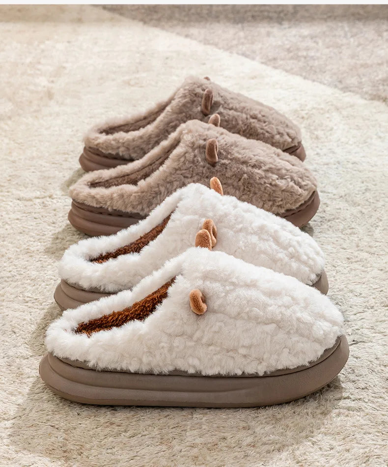 Pantoufles d’hiver pour femmes - Chaussons doublés en polaire pelucheuse, chaussons chauds en coton pour l’intérieur/l’extérieur avec semelle antidérapante