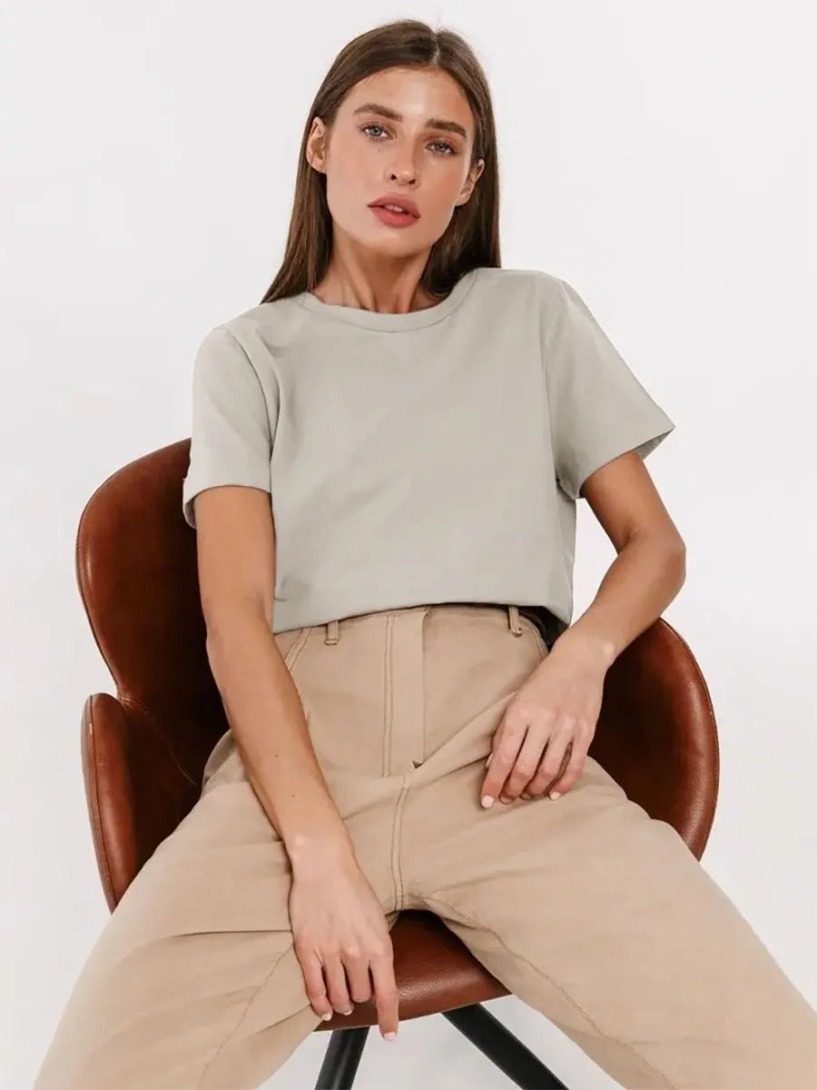 Bornladies Summer T-shirt femme 100 % coton, basique, tendance, uni, manches courtes, haut à superposer ample, 230 g/m², hauts et chemises