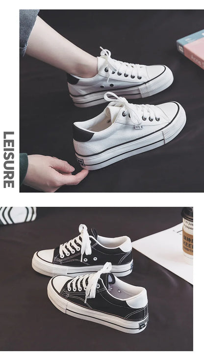 Chaussures pour femmes, chaussures en toile, baskets de printemps à semelle épaisse augmentant la hauteur, chaussures de skate tendance et polyvalentes, chaussures vulcanisées pour étudiantes