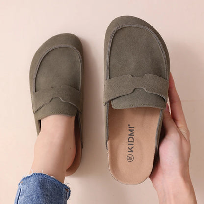 Litfun Nouveaux sabots pour femmes, mules en suède de liège tendance pour femmes, chaussons classiques en liège antidérapants pour l’extérieur avec soutien de la voûte plantaire