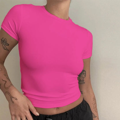 Vêtements pour femme T-shirt à manches courtes haut slim fit pour femmes col rond tee-shirt moulant en maille style streetwear sexy sportif 2024 Y2K nouveau 2410