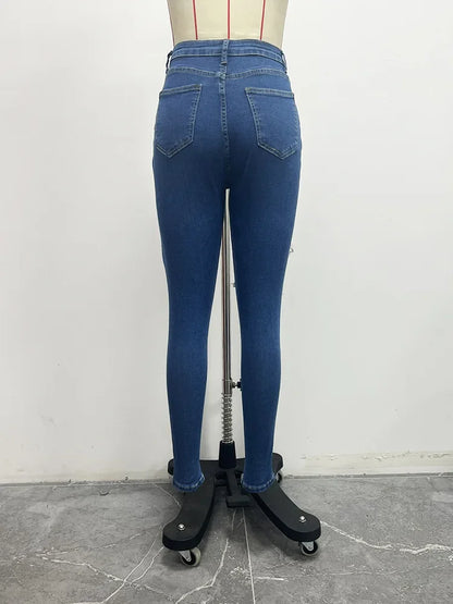 Jeans à trous pour femmes, pantalon crayon en denim, streetwear délavé, skinny extensible, taille haute, effet usé et déchiré, pantalon longueur cheville 2025
