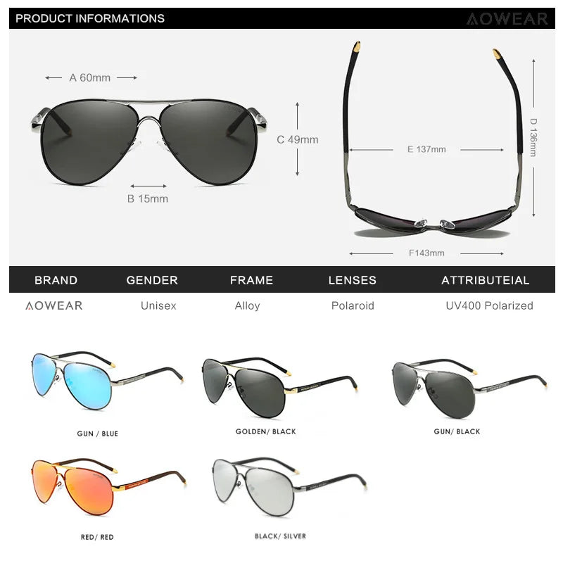 AOWEAR Lunettes d’aviation pour homme, lunettes de soleil polarisées miroir HD pour homme, lunettes de pilote pour la conduite, lunettes de soleil homme