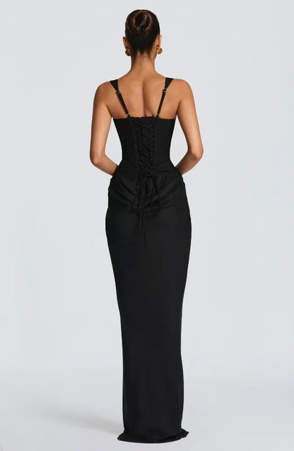 Robe à bretelles plissée unie pour femme col carré sans manches épaules dénudées cintrée à la taille effet amincissant robe de soirée et de fête pour femme 2025