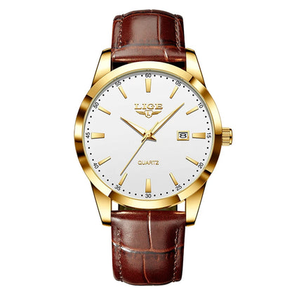 Montre Homme LIGE Nouvelle Montre de Luxe en Cuir Marron pour Homme, Montre Homme Mode Business, Montre Sport d’Extérieur Étanche à Quartz pour Homme