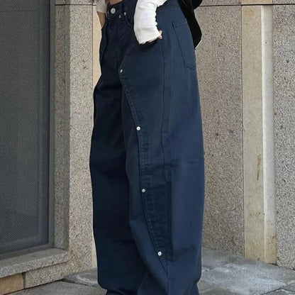 Jeans pour femme vêtements Y2K pantalon ample coupe décontractée à jambe large style rétro américain vintage avec design patchwork à rivets et fente