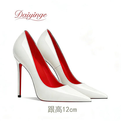 Chaussures pour femme tendance 2026 de luxe à semelles rouges, talons hauts, escarpins à bout pointu et talons aiguilles de 12 cm, confortables pour soirées, robes de cérémonie et mariages.