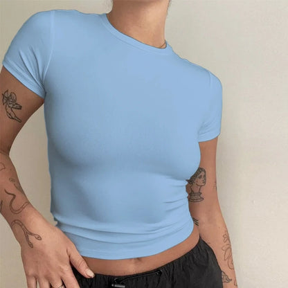 Vêtements pour femme T-shirt à manches courtes haut slim fit pour femmes col rond tee-shirt moulant en maille style streetwear sexy sportif 2024 Y2K nouveau 2410