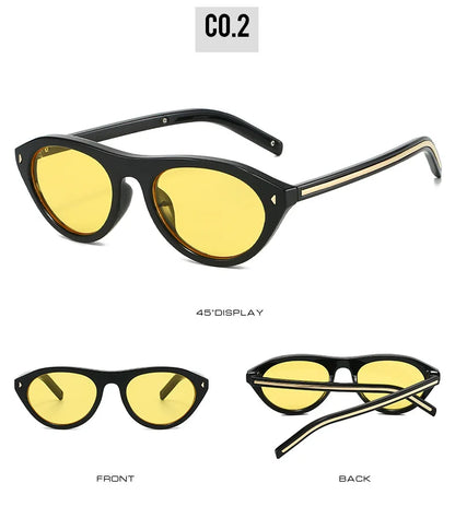 lunettes de soleil vintage petites rondes œil-de-chat pour femmes, nouvelle mode à rivets, sexy, noires léopard, lunettes de soleil tendance pour dames, lunettes d’extérieur modernes