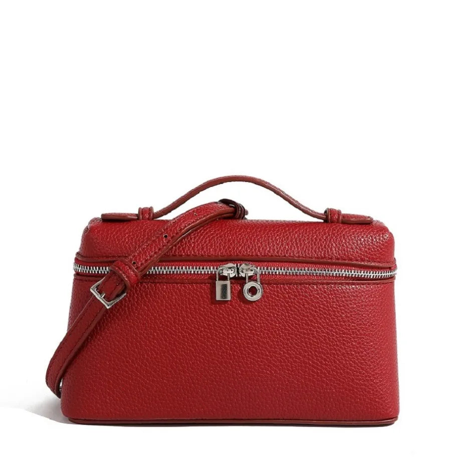 Sac à bandoulière en grain de litchi au style haut de gamme et de niche, mode simple, type boîte à lunch pour femme, exquis mini sac à main porté main et en bandoulière