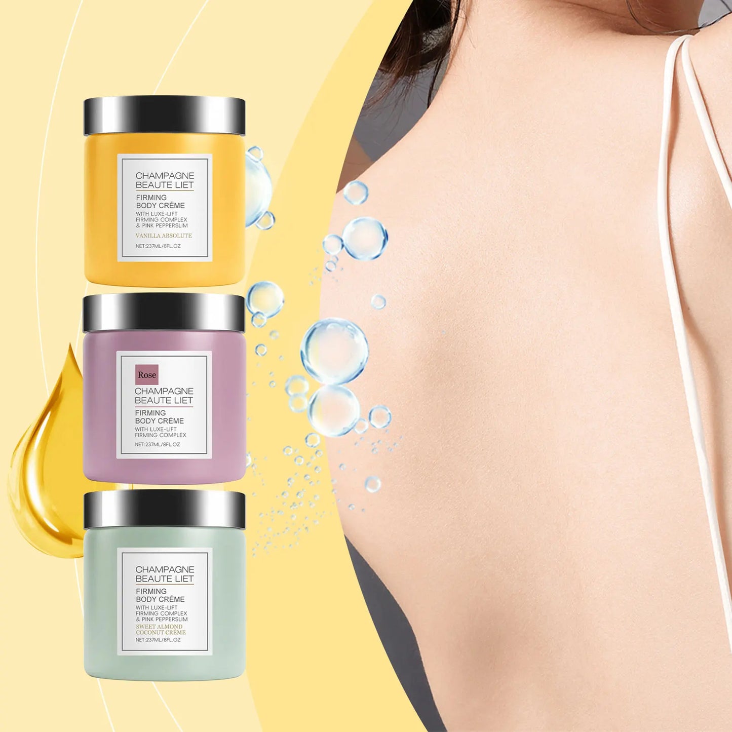 Crème corporelle raffermissante au champagne avec Pepperslim, crème anti-rides et raffermissante pour la peau, lotion corporelle hydratante quotidienne pour hommes et femmes