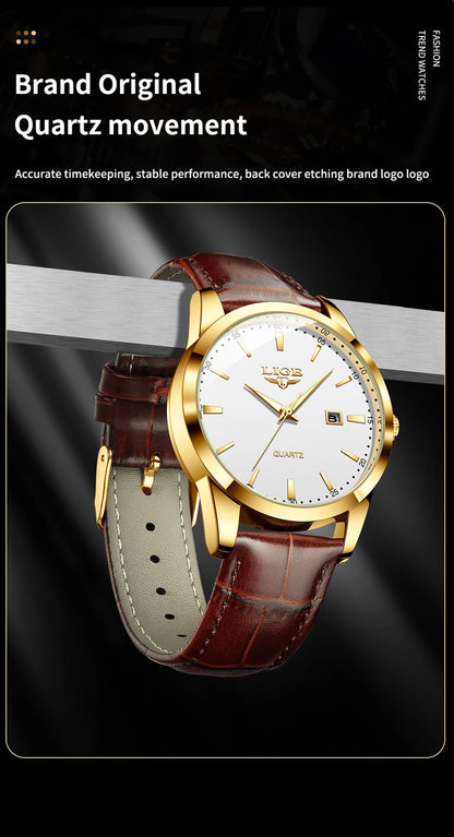 Montre Homme LIGE Nouvelle Montre de Luxe en Cuir Marron pour Homme, Montre Homme Mode Business, Montre Sport d’Extérieur Étanche à Quartz pour Homme