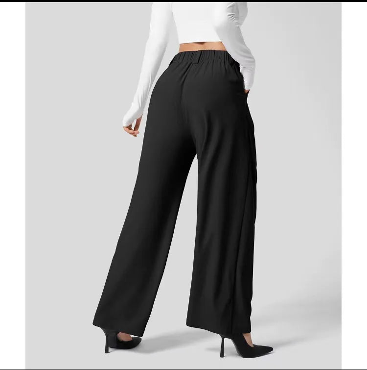 Pantalons pour femmes Pantalons pour femmes à taille haute et jambes larges Pantalons décontractés amples Pantalons droits pour dames de bureau Mode coréenne Pantalons élégants