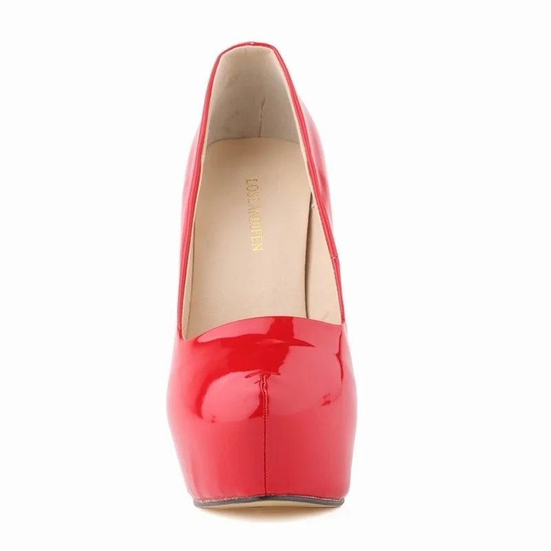 LOSLANDIFEN Escarpins à talons hauts pour femmes 14 cm, bout rond, stilettos, talons femme sexy, chaussures de mariage rouges pour dames, talons plateforme noirs