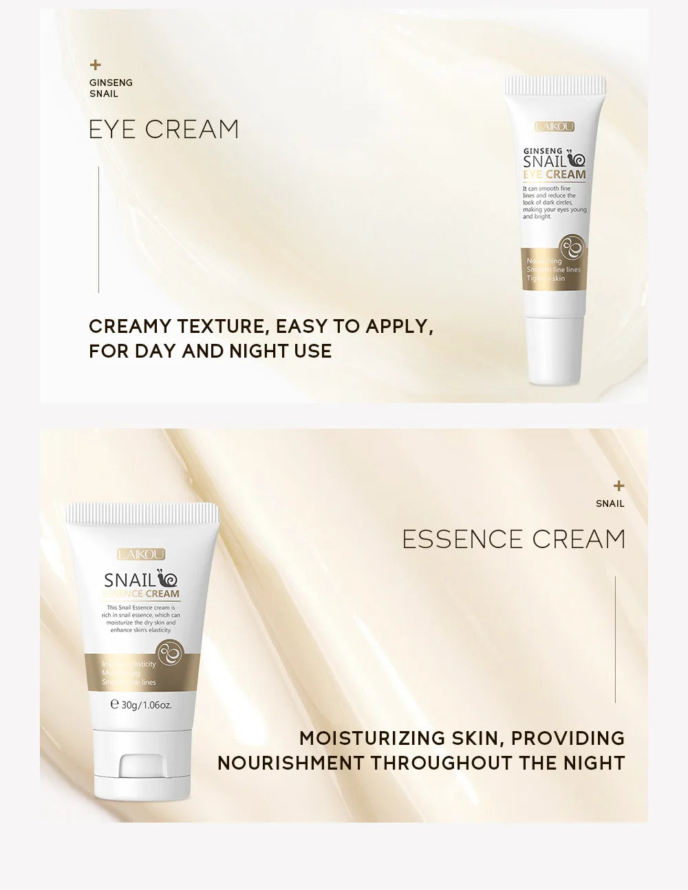 Ensemble de soins de la peau à la vitamine C LAIKOU 3 pièces : crème pour le visage, sérum et crème contour des yeux, hydratant, anti-rides, kit de soins du visage