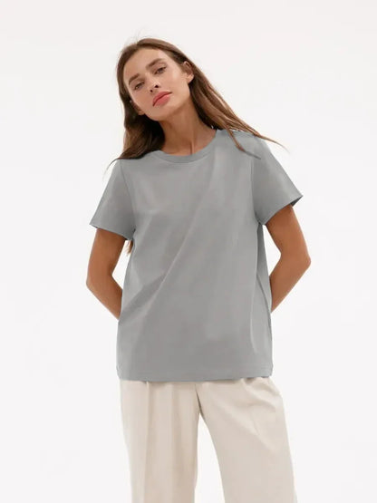 Bornladies Summer T-shirt femme 100 % coton, basique, tendance, uni, manches courtes, haut à superposer ample, 230 g/m², hauts et chemises