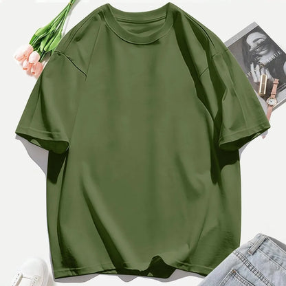 T-shirt femme Y2K 100 % coton, t-shirt décontracté de couleur unie, col rond, hauts d’été pour femmes, mode oversize, sportswear féminin tendance.