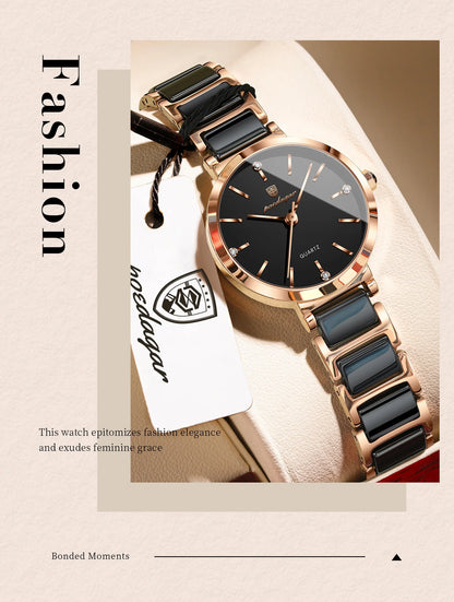 POEDAGAR Montre de luxe haut de gamme avec diamants pour femme, haute qualité, étanche, montre à quartz pour dames en acier inoxydable, montre féminine + boîte