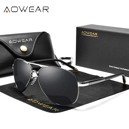 AOWEAR Lunettes d’aviation pour homme, lunettes de soleil polarisées miroir HD pour homme, lunettes de pilote pour la conduite, lunettes de soleil homme