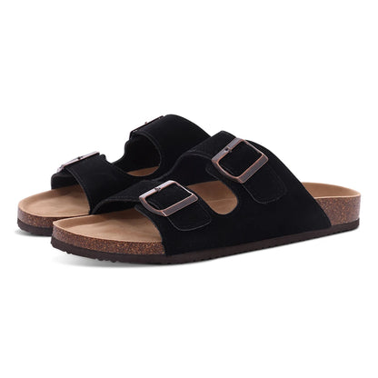 Mules en daim pour femmes Comwarm Fashion, pantoufles, sabots pour hommes, sandales à semelle intérieure en liège avec soutien de la voûte plantaire, claquettes d’extérieur pour la plage, chaussures d’intérieur