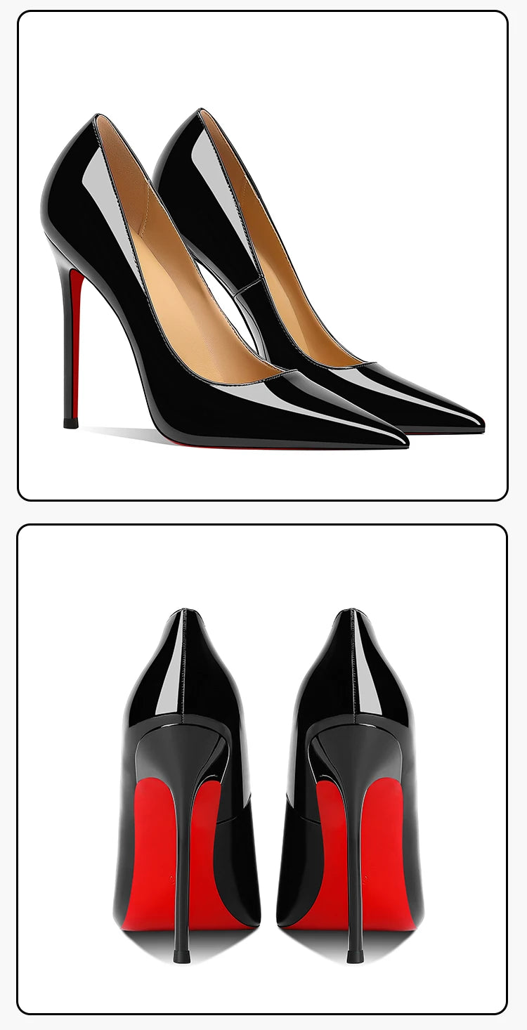 Chaussures pour femme tendance 2026 de luxe à semelles rouges, talons hauts, escarpins à bout pointu et talons aiguilles de 12 cm, confortables pour soirées, robes de cérémonie et mariages.