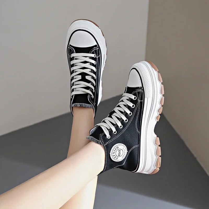 Chaussures en toile pour femmes 2024, baskets décontractées à plateforme avec étoiles, chaussures de sport et de course en toile, chaussures de tennis, baskets de marche d’extérieur.