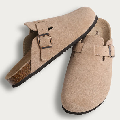 Mules en daim pour femmes Comwarm Fashion, pantoufles, sabots pour hommes, sandales à semelle intérieure en liège avec soutien de la voûte plantaire, claquettes d’extérieur pour la plage, chaussures d’intérieur