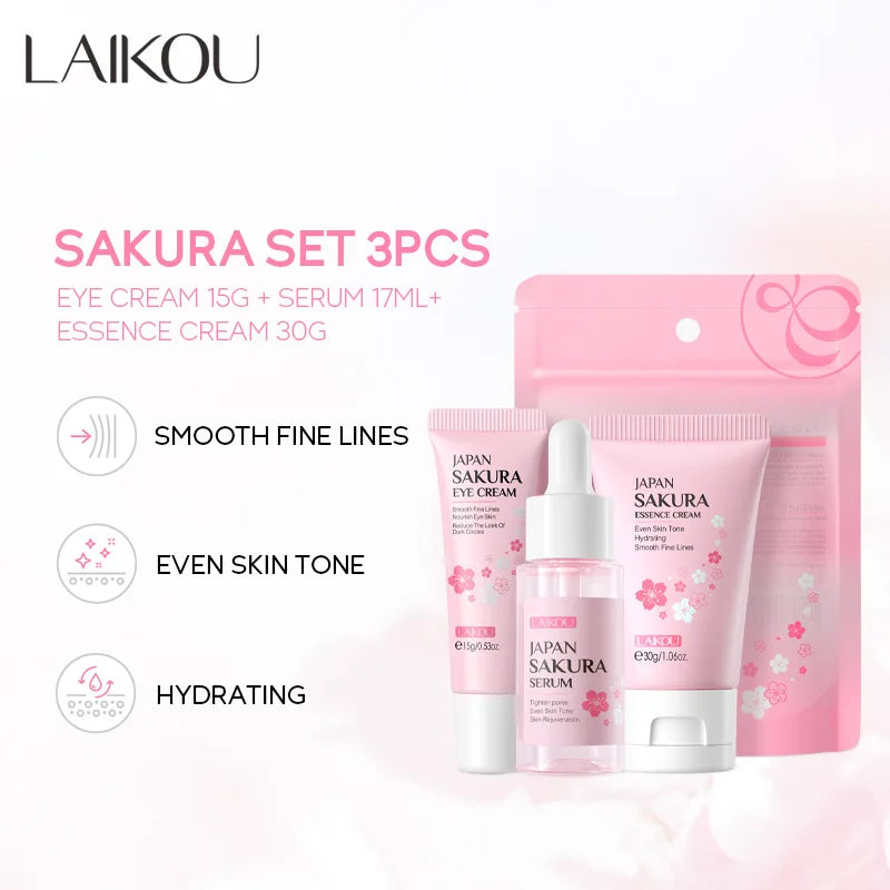 Ensemble de soins de la peau à la vitamine C LAIKOU 3 pièces : crème pour le visage, sérum et crème contour des yeux, hydratant, anti-rides, kit de soins du visage