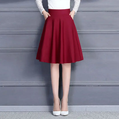 Jupes pour femmes populaires M-3XL jupe mi-longue plissée unie avec poches, taille élastique, tendance, facile à assortir, style femme de bureau, douce pour la peau, élégante