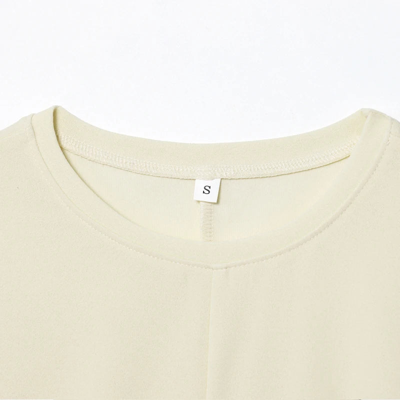 T-shirt femme d'été beige violet à manches courtes, haut élégant féminin plissé effet amincissant, nouveau haut femme printemps 2026