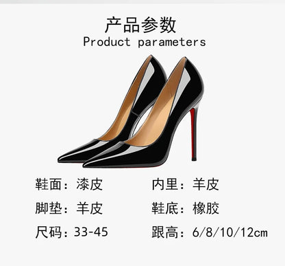 Chaussures pour femme tendance 2026 de luxe à semelles rouges, talons hauts, escarpins à bout pointu et talons aiguilles de 12 cm, confortables pour soirées, robes de cérémonie et mariages.