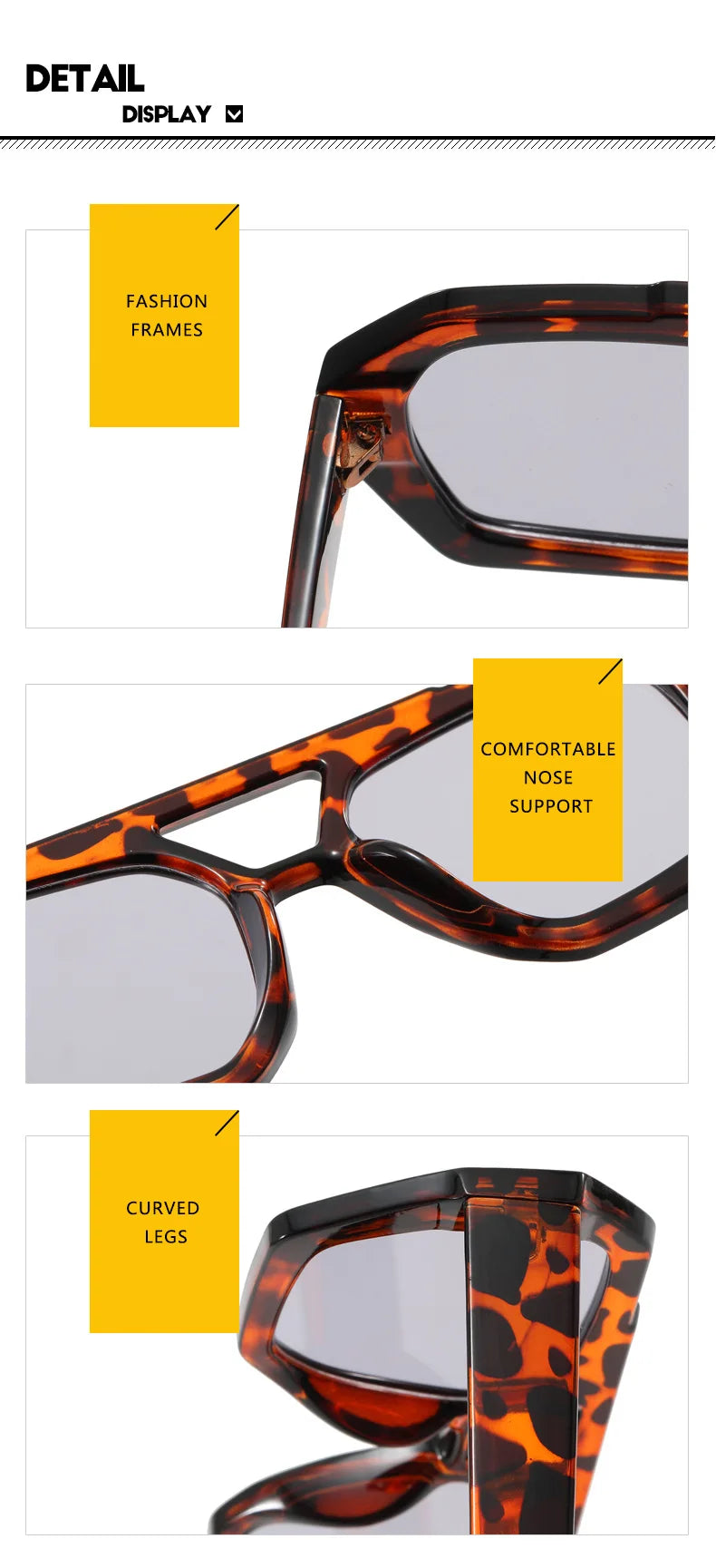 Lunettes de soleil rétro à double pont pour femmes, grande monture léopard dégradé thé, lunettes tendance de luxe de créateur, lunettes de soleil pour hommes