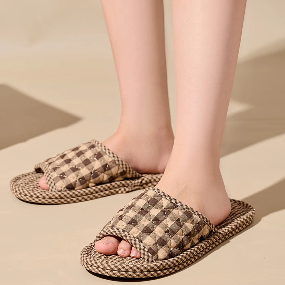 Pantoufles d’intérieur légères en coton doux à motif floral, chaussures de sol rétro et tendance pour la maison, pantoufles antidérapantes pour couple