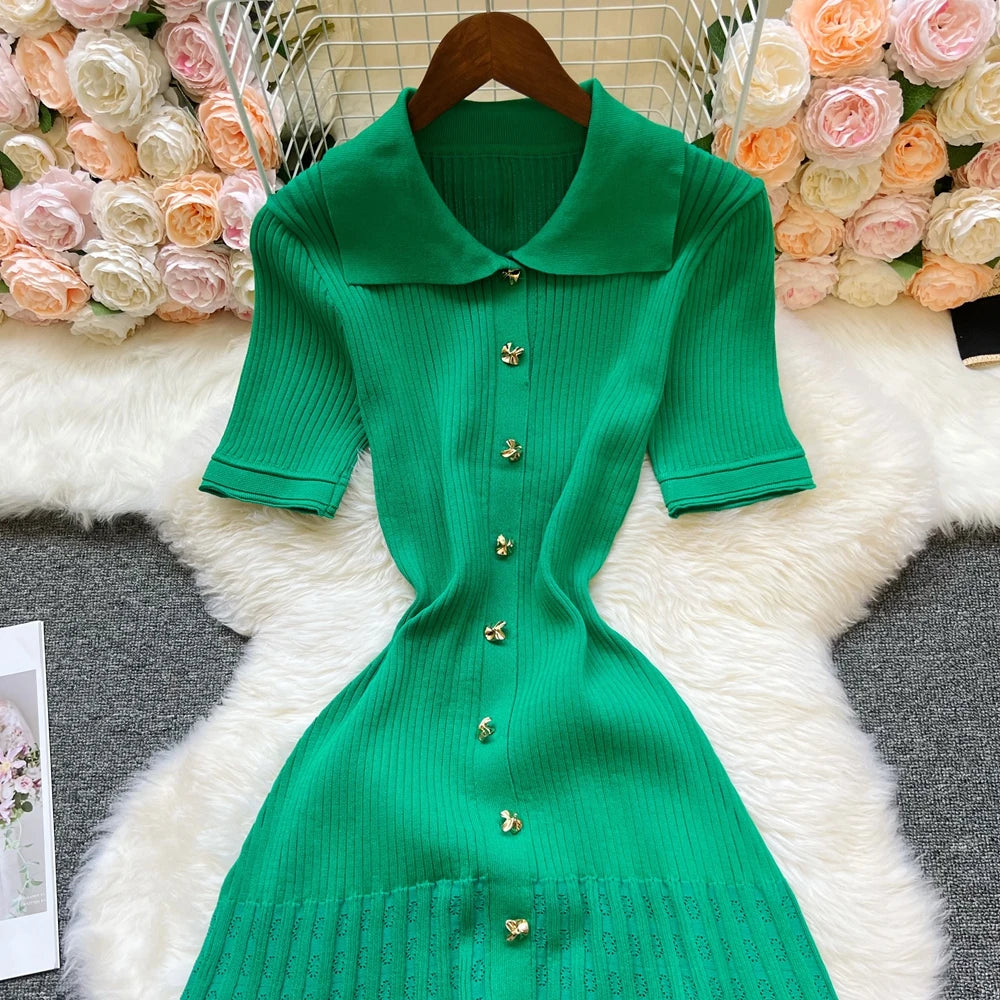 Robe longue en maille mode vintage de la marque YuooMuoo, col rabattu, élégante, à simple boutonnage, coupe trapèze, robe chemise longue pour femme, robes